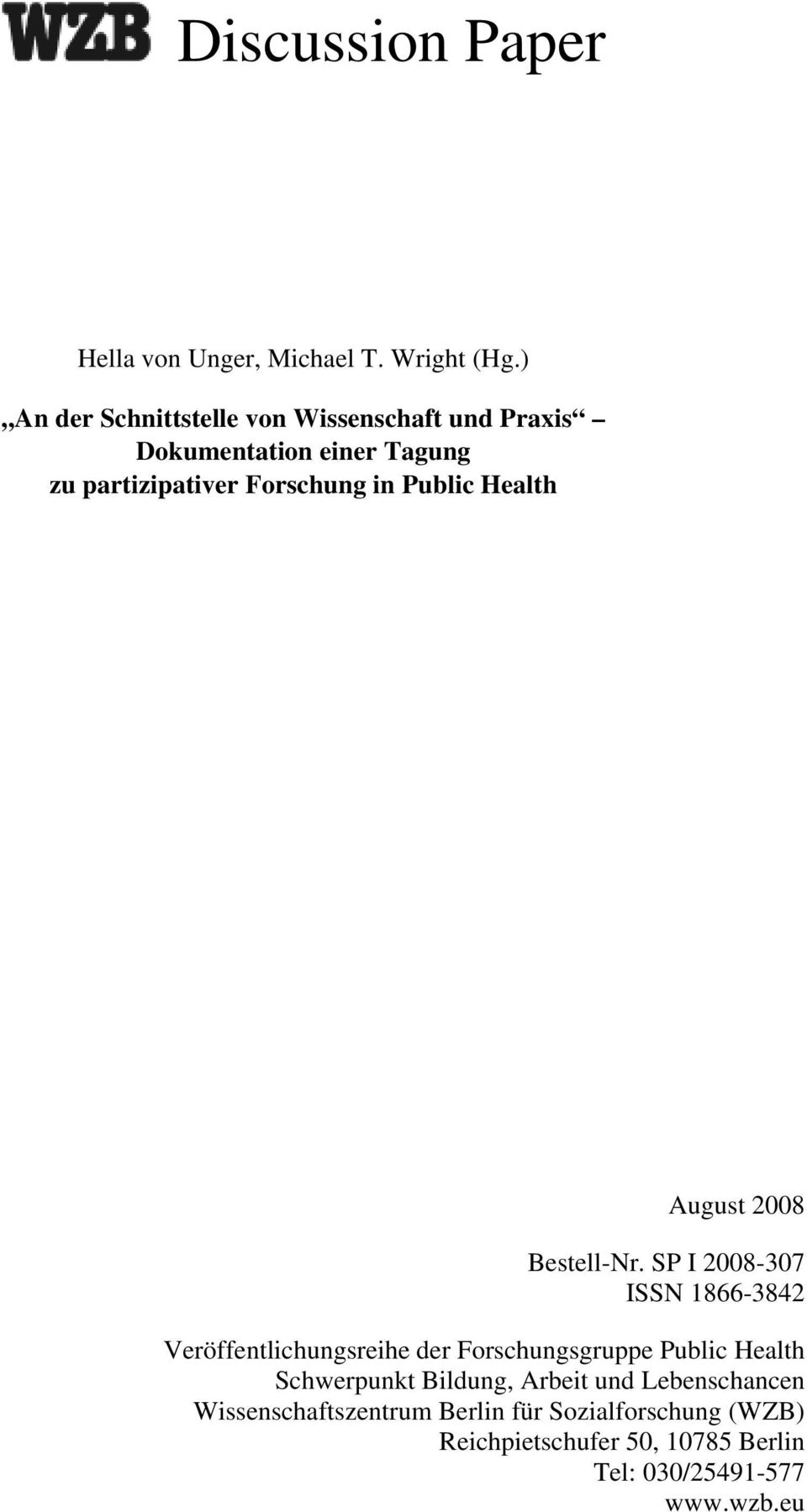 Public Health August 2008 Bestell-Nr.