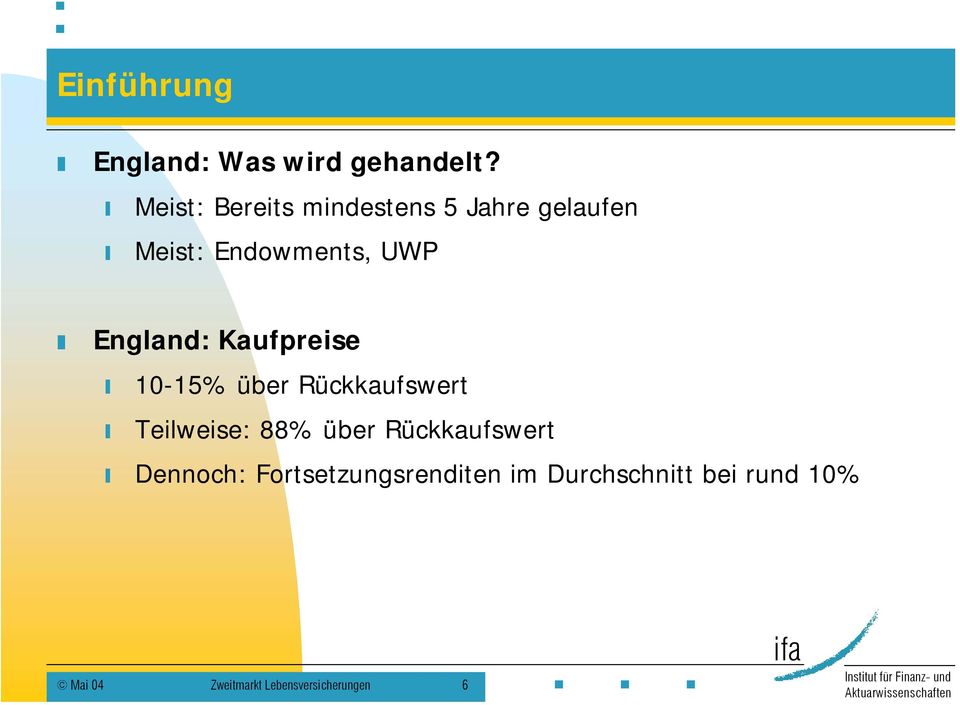 England: Kaufpreise 10-15% über Rückkaufswert Teilweise: 88% über