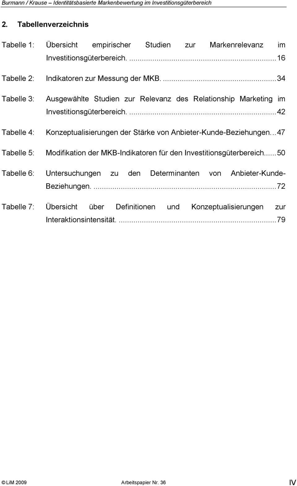 ... 42 Tabelle 4: Konzeptualisierungen der Stärke von Anbieter-Kunde-Beziehungen... 47 Tabelle 5: Modifikation der MKB-Indikatoren für den Investitionsgüterbereich.