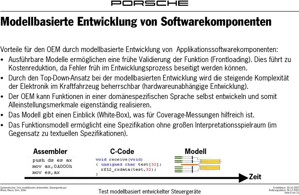 Durch den Top-Down-Ansatz bei der modellbasierten Entwicklung wird die steigende Komplexität der Elektronik im Kraftfahrzeug beherrschbar (hardwareunabhängige Entwicklung).