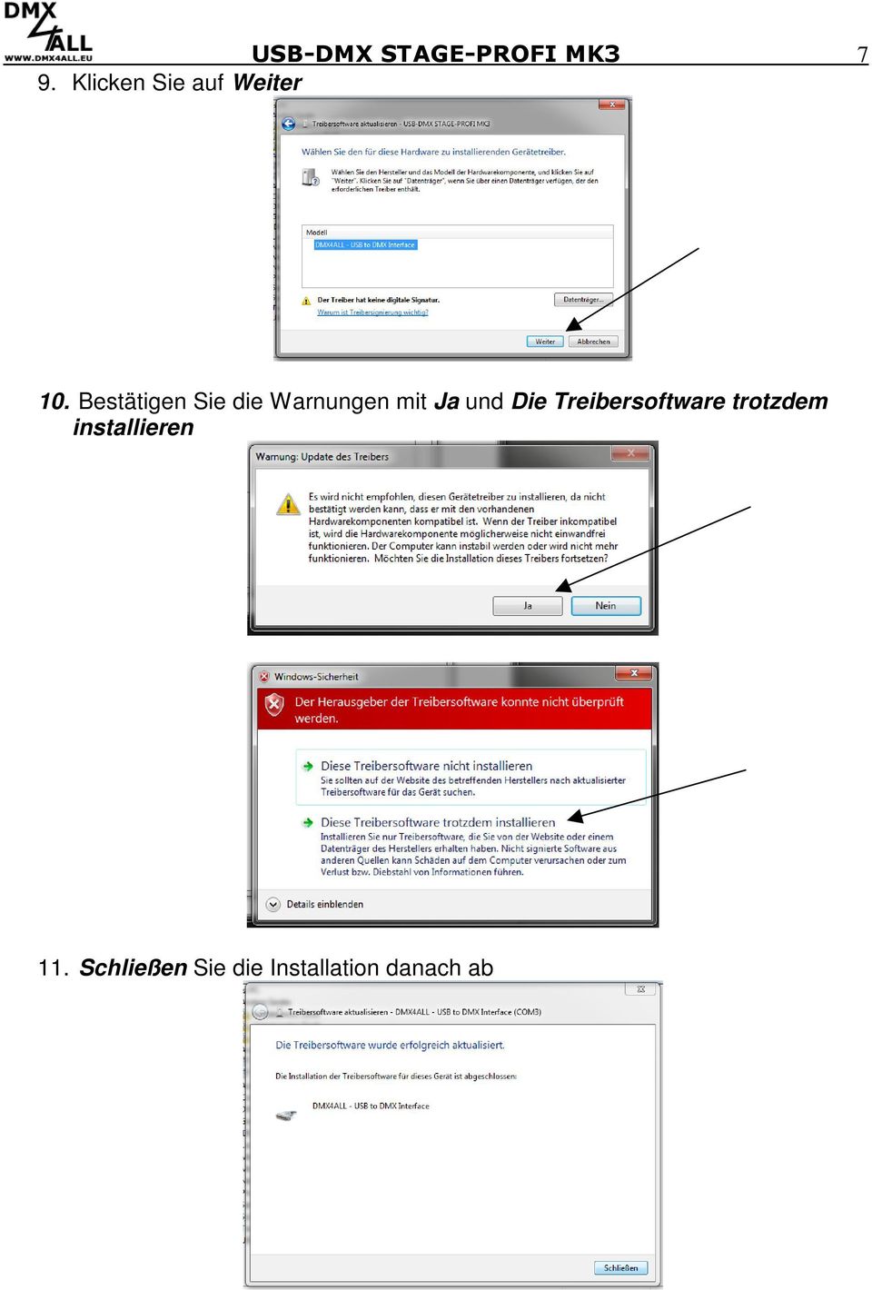 Bestätigen Sie die Warnungen mit Ja und Die