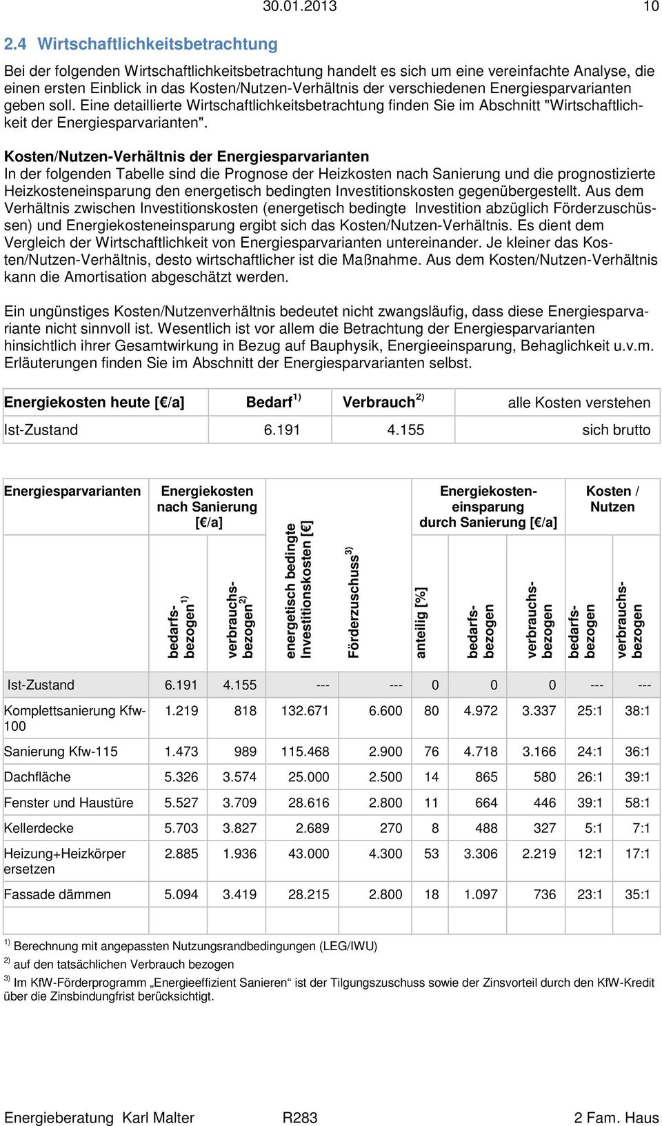 geben soll. Eine detaillierte Wirtschaftlichkeitsbetrachtung finden Sie im Abschnitt "Wirtschaftlichkeit der Energiesparvarianten".