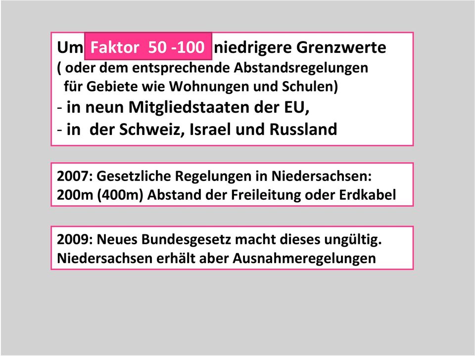 Russland 2007: Gesetzliche Regelungen in Niedersachsen: 200m (400m) Abstand der Freileitung