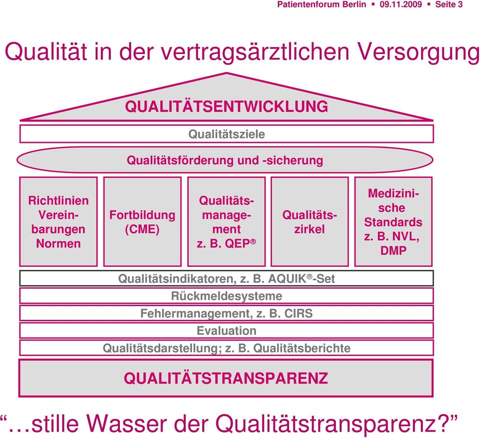 -sicherung Richtlinien Vereinbarungen Normen Fortbildung (CME) Qualitätsmanagement z. B.