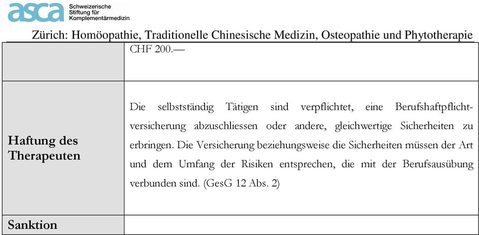 Berufshaftpflichtversicherung abzuschliessen oder andere, gleichwertige Sicherheiten zu