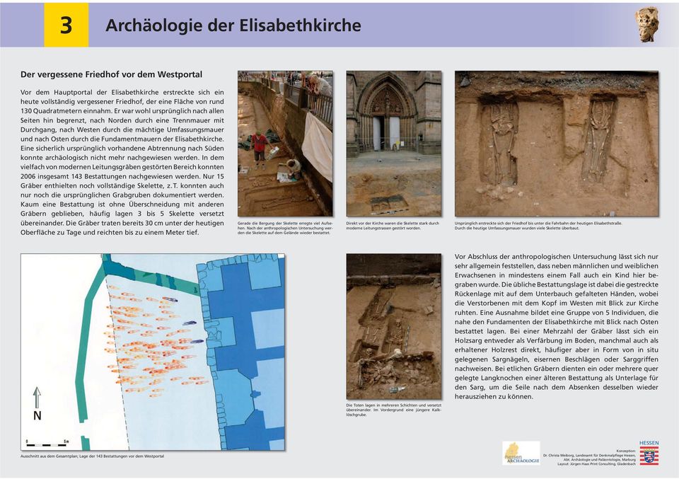 Elisabethkirche. Eine sicherlich ursprünglich vorhandene Abtrennung nach Süden konnte archäologisch nicht mehr nachgewiesen werden.