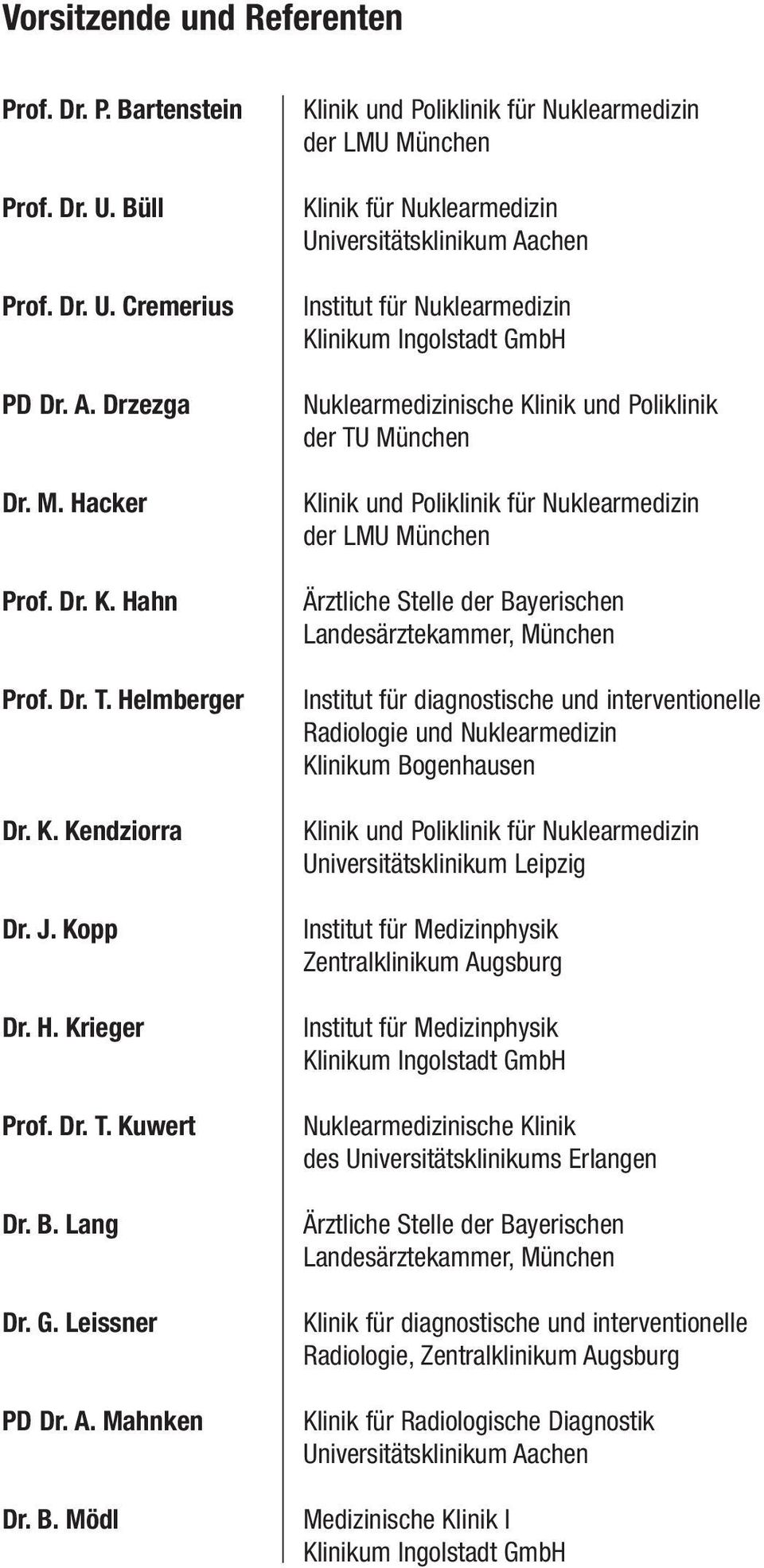 Lang Dr. G. Leissner PD Dr. A. Mahnken Dr. B.