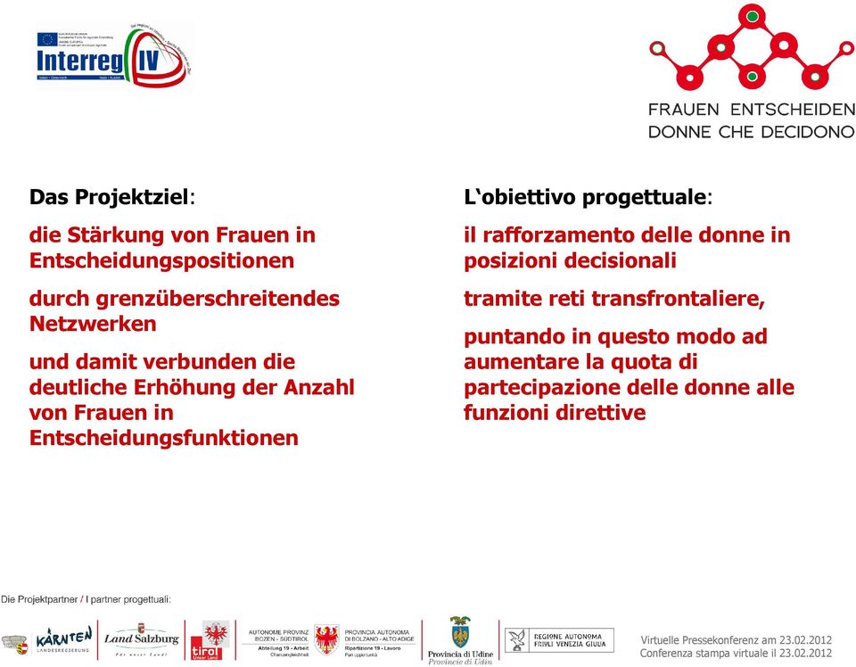 Entscheidungsfunktionen L obiettivo progettuale: il rafforzamento delle donne in posizioni