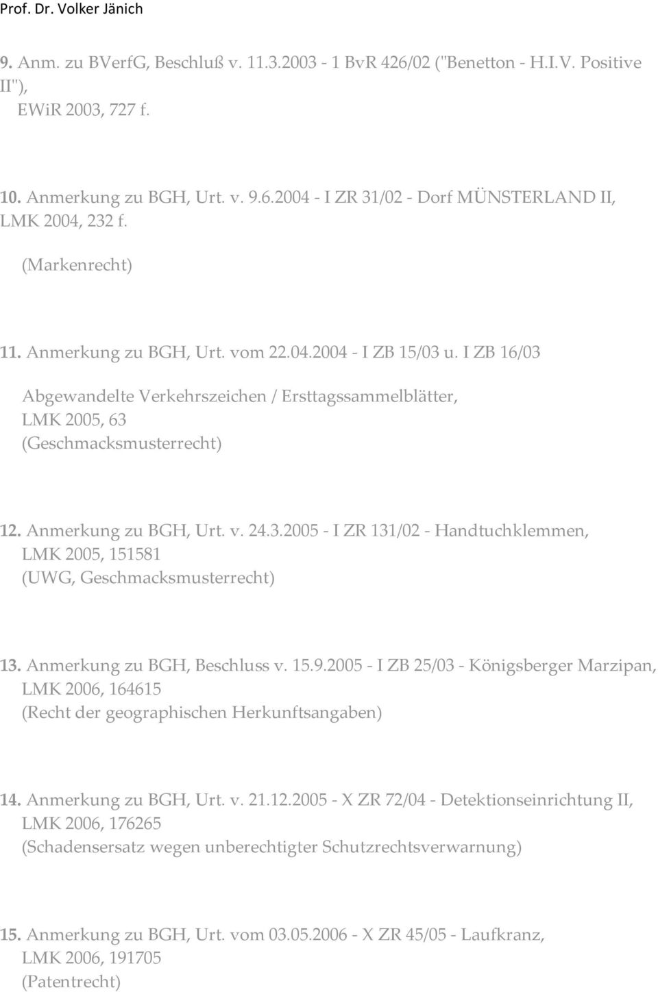 3.2005 - I ZR 131/02 - Handtuchklemmen, LMK 2005, 151581 (UWG, Geschmacksmusterrecht) 13. Anmerkung zu BGH, Beschluss v. 15.9.