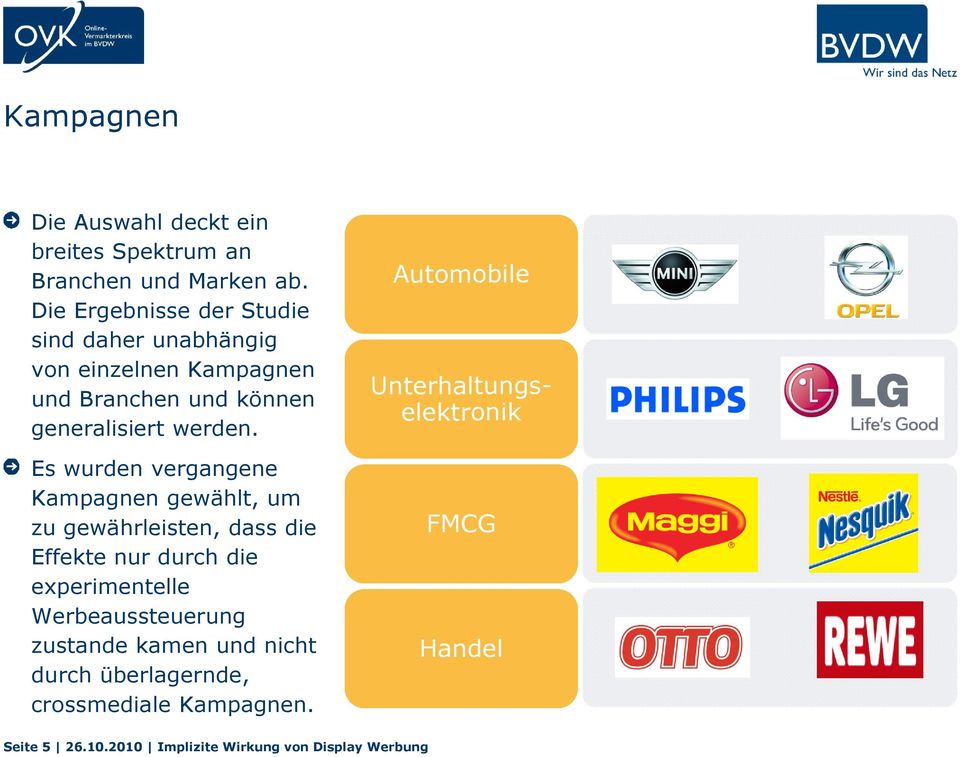 Es wurden vergangene Kampagnen gewählt, um zu gewährleisten, dass die Effekte nur durch die experimentelle