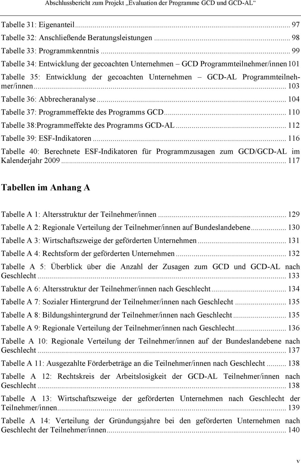 .. 103 Tabelle 36: Abbrecheranalyse... 104 Tabelle 37: Programmeffekte des Programms GCD... 110 Tabelle 38:Programmeffekte des Programms GCD-AL... 112 Tabelle 39: ESF-Indikatoren.