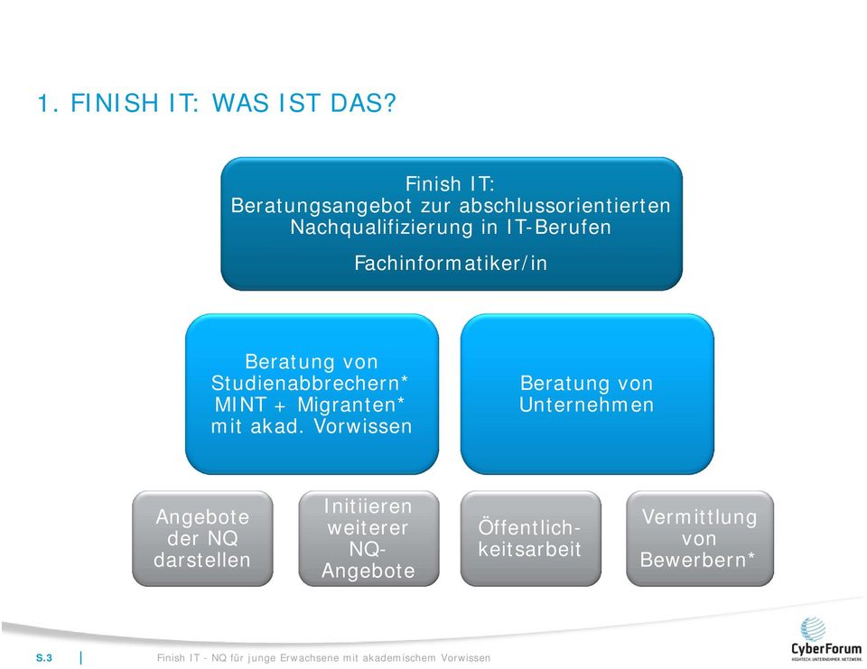 IT-Berufen Fachinformatiker/in Beratung von Studienabbrechern* MINT + Migranten* mit