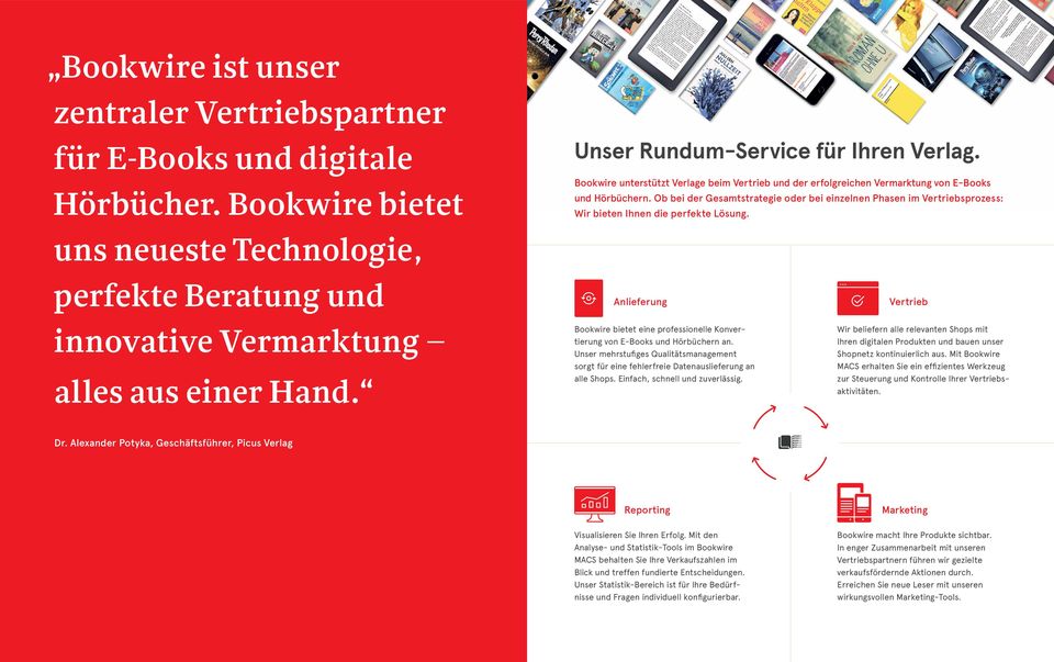 Bookwire Icon Set Rundum Service Bookwire unterstützt Verlage beim und der erfolgreichen Vermarktung von E-Books und Hörbüchern.