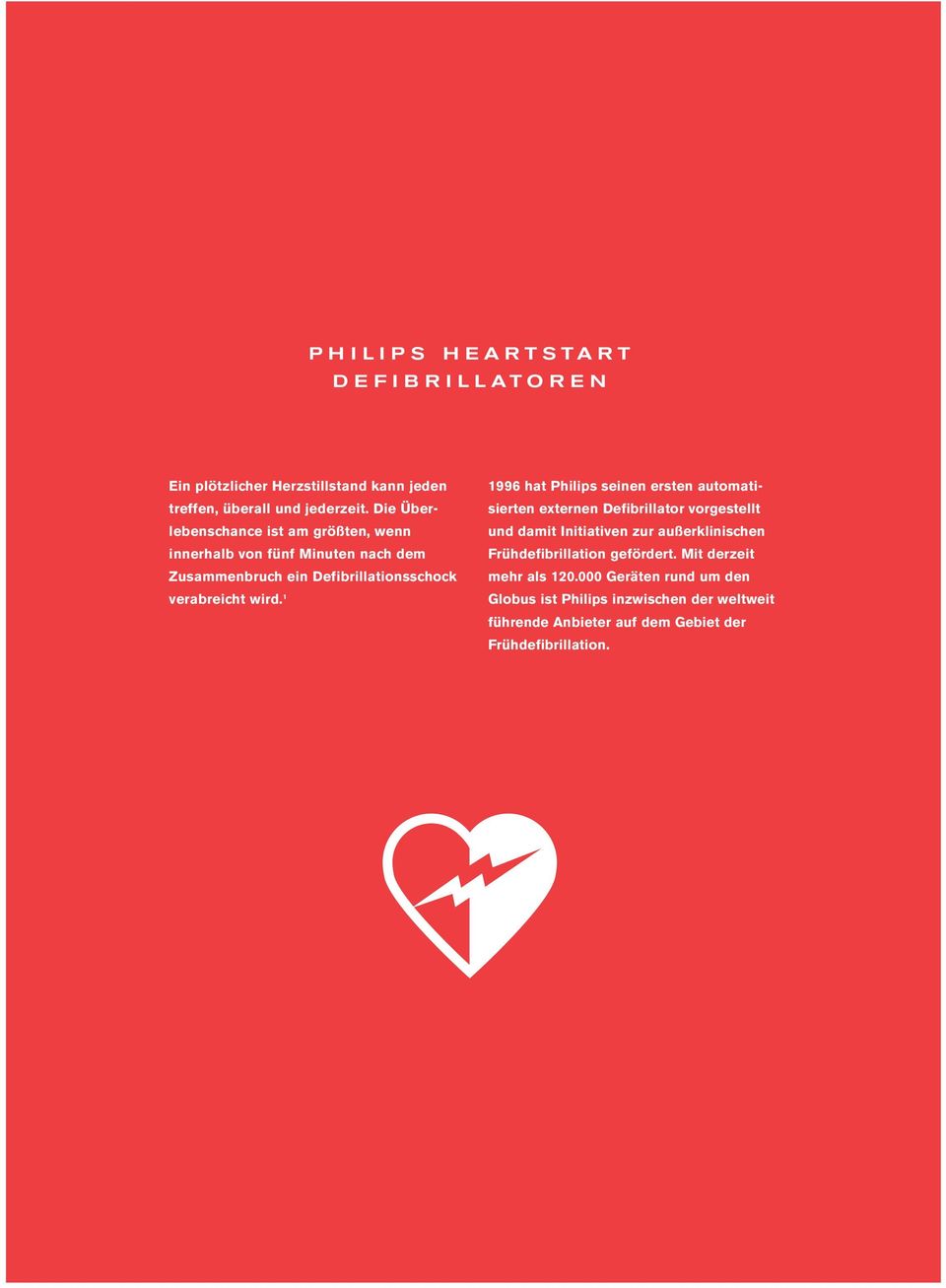 1 1996 hat Philips seinen ersten automatisierten externen Defibrillator vorgestellt und damit Initiativen zur außerklinischen