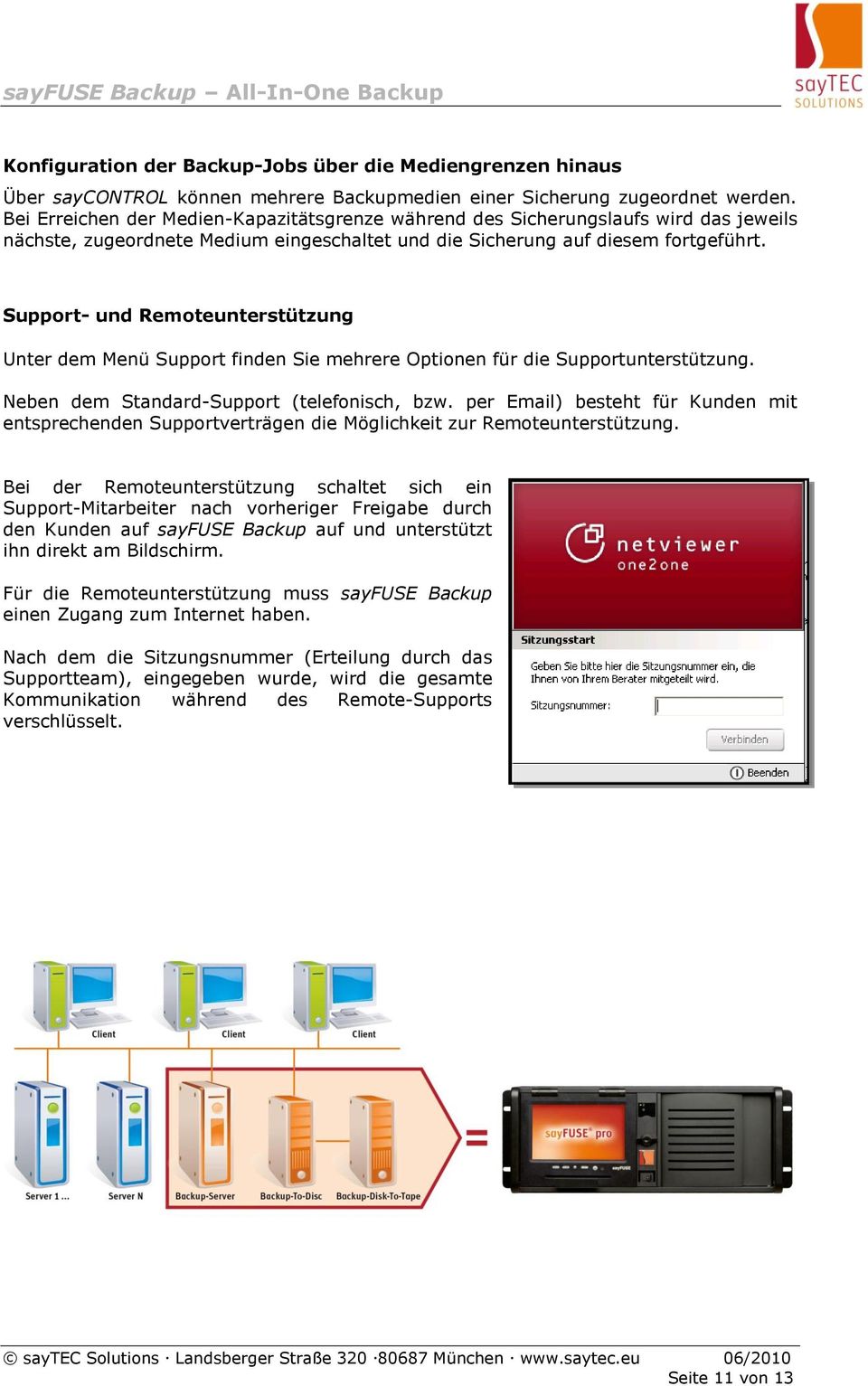 Support- und Remoteunterstützung Unter dem Menü Support finden Sie mehrere Optionen für die Supportunterstützung. Neben dem Standard-Support (telefonisch, bzw.