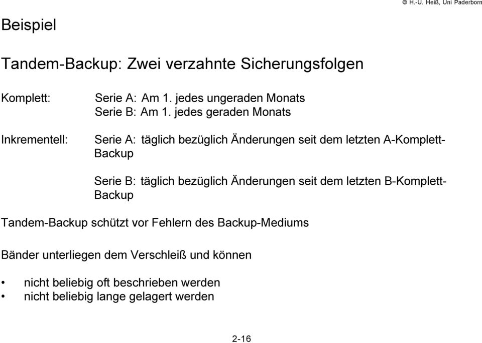 jedes geraden Monats Serie A: tšglich bezÿglich nderungen seit dem letzten A-Komplett- Backup Serie B: tšglich