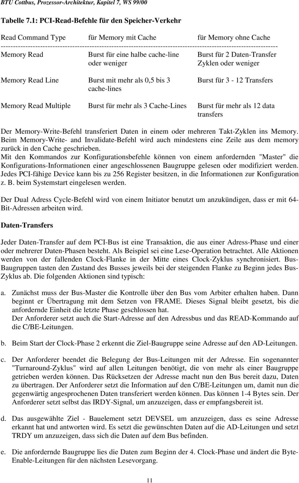 ----------------------------------------------------------------------------------------------------------------- Memory Read Burst für eine halbe cache-line Burst für 2 Daten-Transfer oder weniger