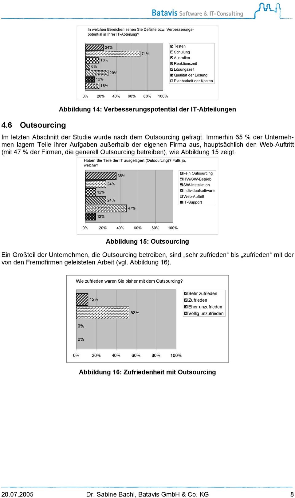 6 Outsourcing Abbildung 14: Verbesserungspotential der IT-Abteilungen Im letzten Abschnitt der Studie wurde nach dem Outsourcing gefragt.