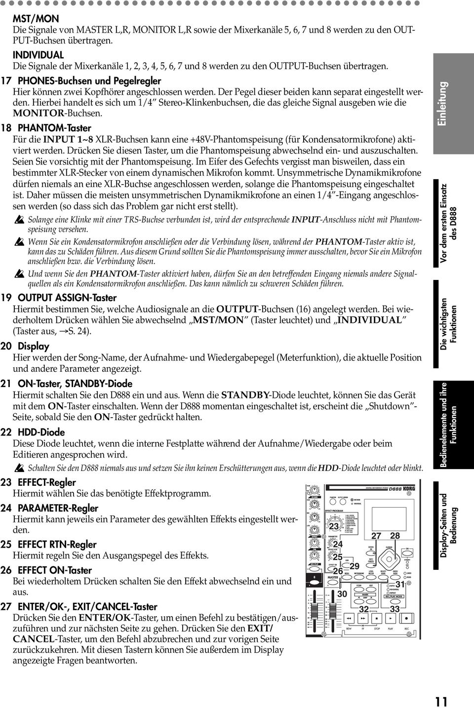 Der Pegel dieser beiden kann separat eingestellt werden. Hierbei handelt es sich um 1/4 Stereo-Klinkenbuchsen, die das gleiche Signal ausgeben wie die MONITOR-Buchsen.