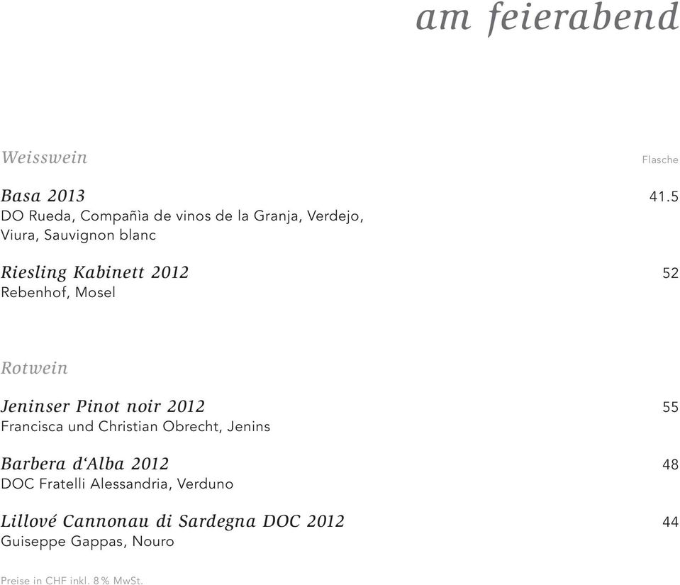 Kabinett 2012 52 Rebenhof, Mosel Jeninser Pinot noir 2012 55 Francisca und Christian