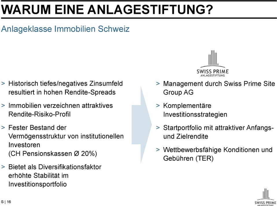 attraktives Rendite-Risiko-Profil > Fester Bestand der Vermögensstruktur von institutionellen Investoren (CH Pensionskassen Ø 20%) > Bietet