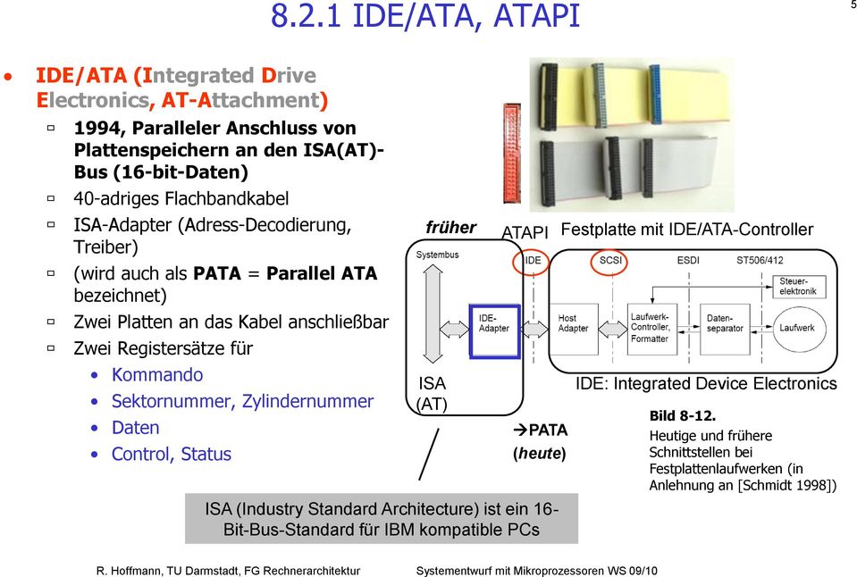 Kommando Sektornummer, Zylindernummer Daten Control, Status früher ISA (AT) ATAPI PATA (heute) ISA (Industry Standard Architecture) ist ein 16- Bit-Bus-Standard für IBM