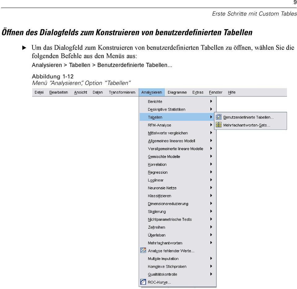 benutzerdefinierten Tabellen zu öffnen, wählen Sie die folgenden Befehle aus den