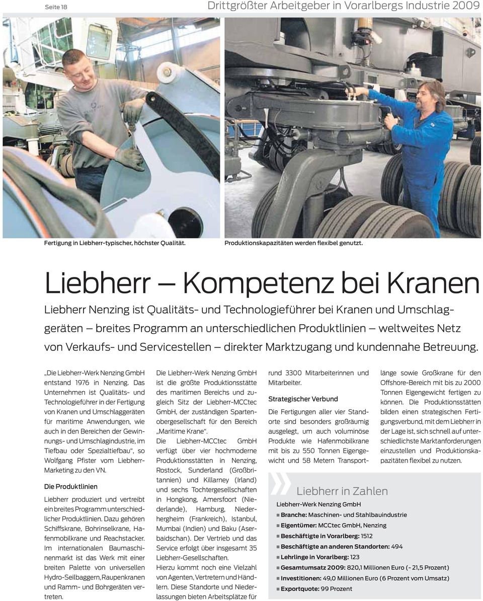 und Servicestellen direkter Marktzugang und kundennahe Betreuung. Die Liebherr-Werk Nenzing GmbH entstand 1976 in Nenzing.