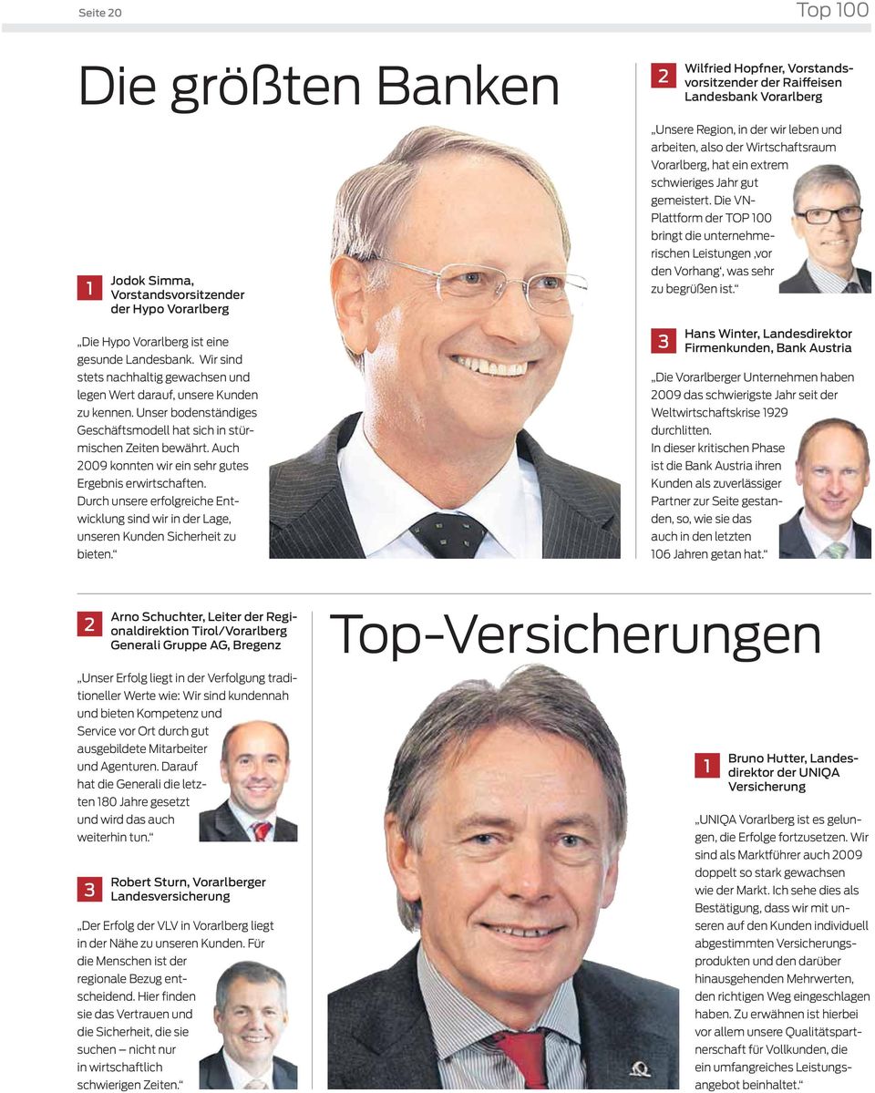Die VN- Plattform der TOP 100 bringt die unternehmerischen Leistungen,vor den Vorhang, was sehr zu begrüßen ist. Die Hypo Vorarlberg ist eine gesunde Landesbank.
