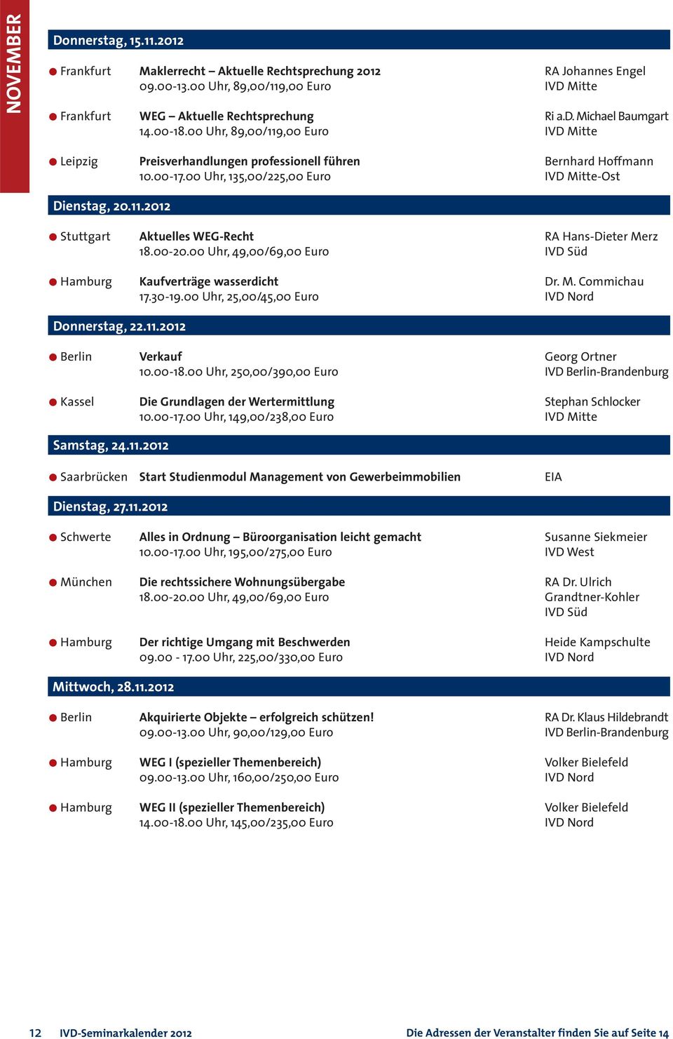 00-20.00 Uhr, 49,00/69,00 Euro IVD Süd Hamburg Kaufverträge wasserdicht Dr. M. Commichau Donnerstag, 22.11.2012 Berlin Verkauf Georg Ortner 10.00-18.