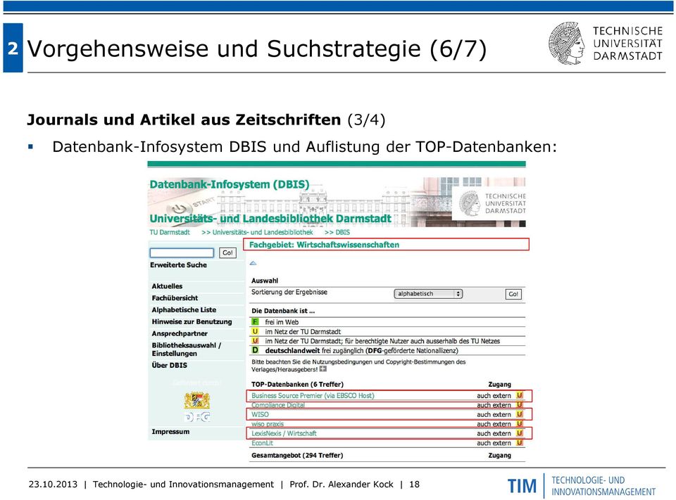 DBIS und Auflistung der TOP-Datenbanken: 23.10.