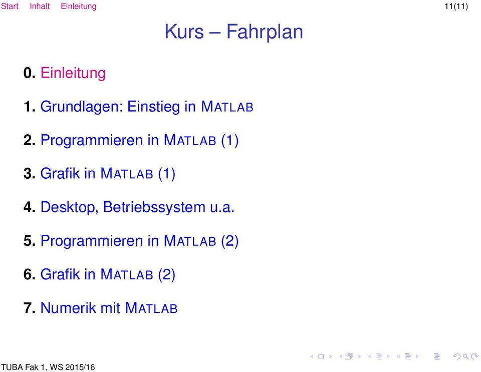 Desktop, Betriebssystem u.a. 5. Programmieren in MATLAB (2) 6.