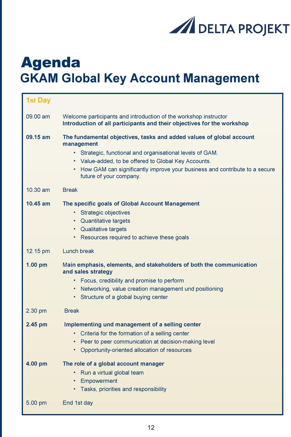 Value-added, to be offered to Global Key Accounts. How GAM can significantly improve your business and contribute to a secure future of your company. 10.