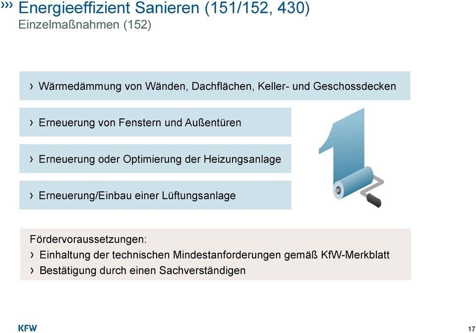 Optimierung der Heizungsanlage Erneuerung/Einbau einer Lüftungsanlage Fördervoraussetzungen: