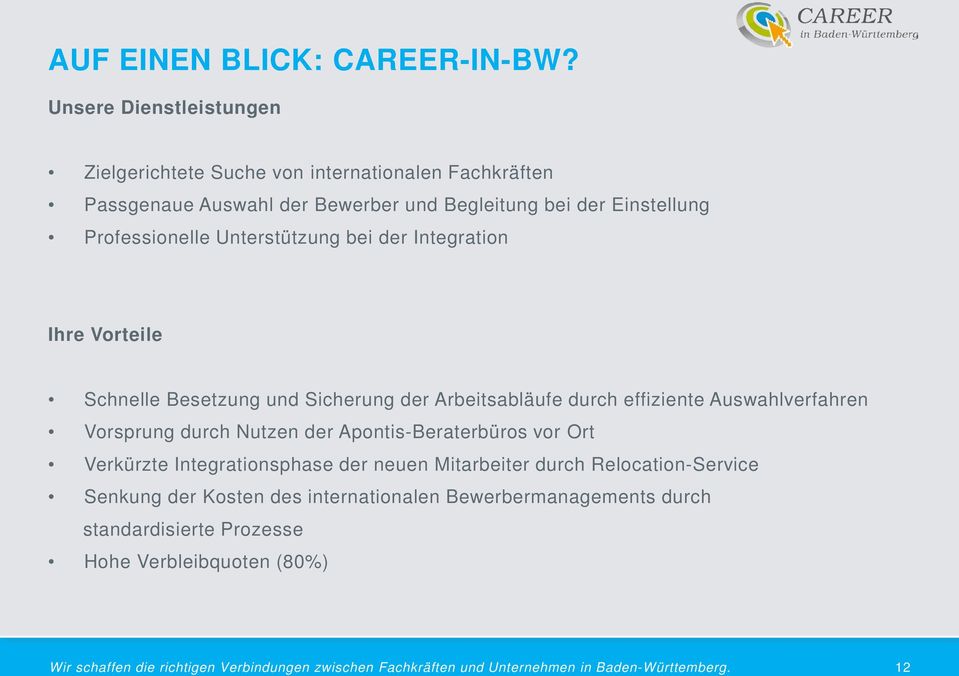 Unterstützung bei der Integration Ihre Vorteile Schnelle Besetzung und Sicherung der Arbeitsabläufe durch effiziente Auswahlverfahren Vorsprung durch Nutzen der