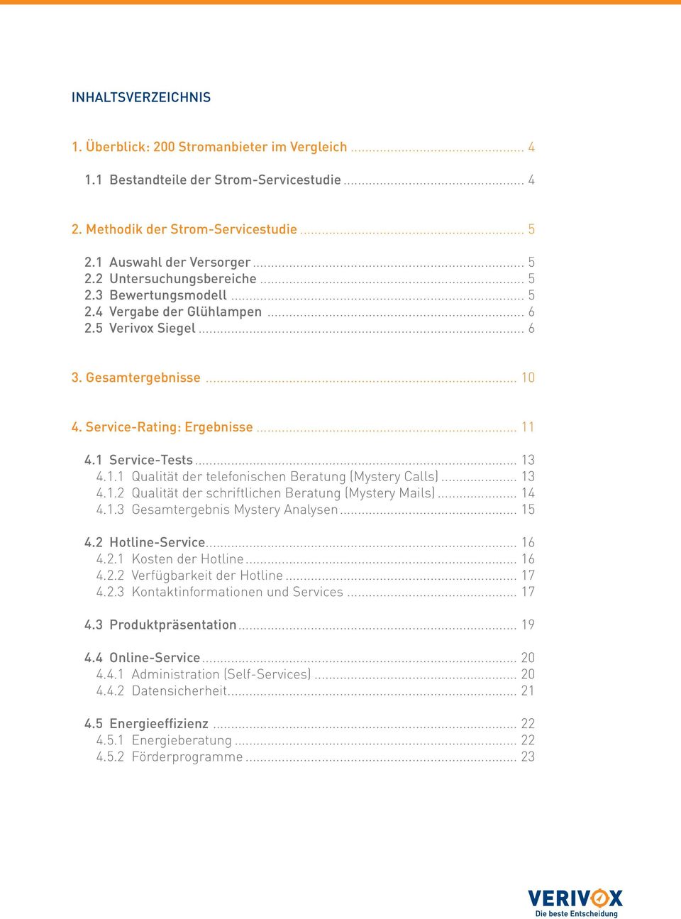 1.2 Qualität der schriftlichen Beratung (Mystery Mails) 14 4.1.3 Gesamtergebnis Mystery Analysen 15 4.2 Hotline-Service 16 4.2.1 Kosten der Hotline 16 4.2.2 Verfügbarkeit der Hotline 17 4.2.3 Kontaktinformationen und Services 17 4.