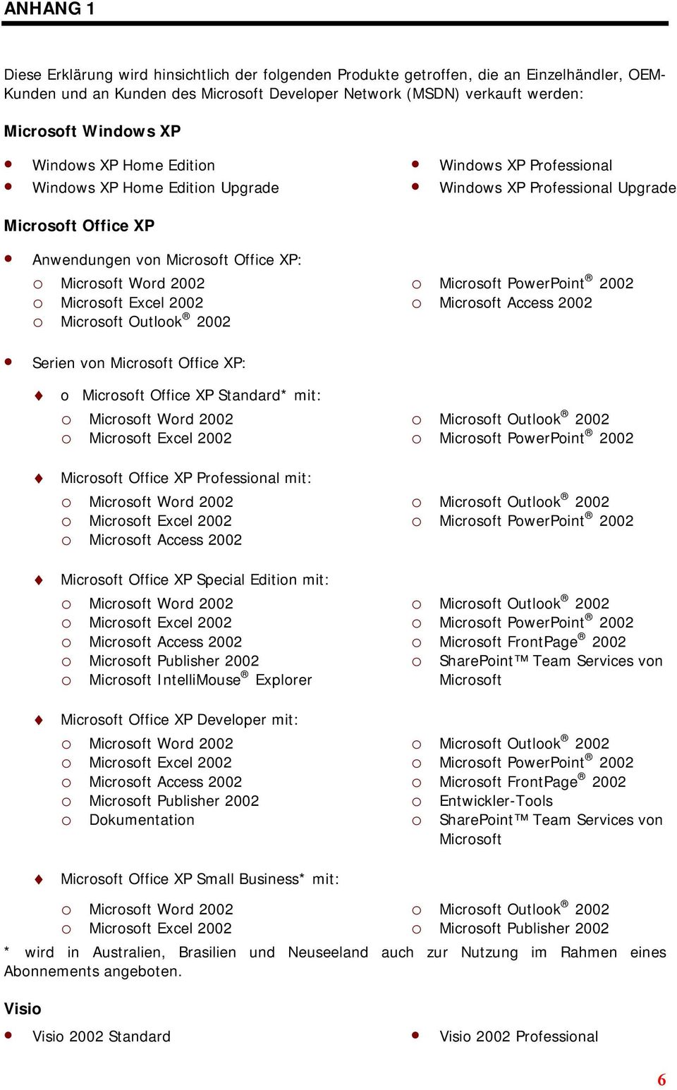 Microsoft Excel 2002 o Microsoft Outlook 2002 o Microsoft PowerPoint 2002 o Microsoft Access 2002 Serien von Microsoft Office XP: o Microsoft Office XP Standard* mit: o Microsoft Word 2002 o