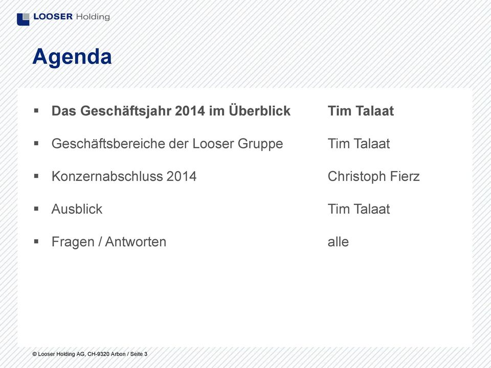 Konzernabschluss 2014 Christoph Fierz Ausblick Tim