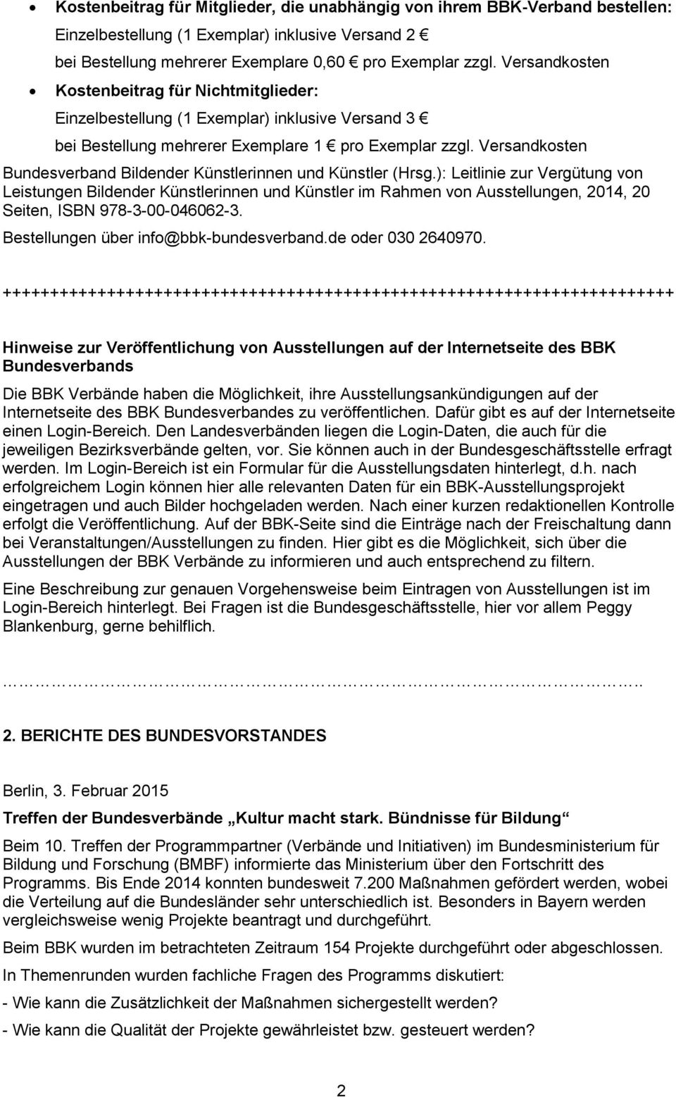 Versandkosten Bundesverband Bildender Künstlerinnen und Künstler (Hrsg.