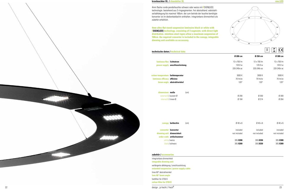 4mm ultra-flat round suspension luminaire black or white with FSIGN[LED] technology. consisting of 3 segments. with direct light distribution.