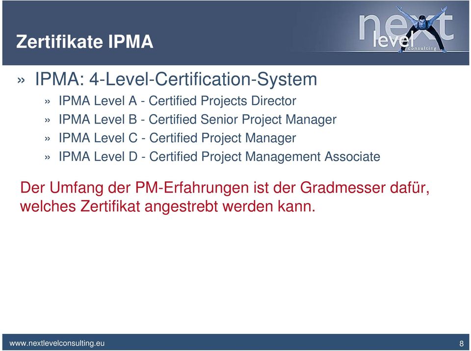 Manager» IPMA Level D - Certified Project Management Associate Der Umfang der PM-Erfahrungen