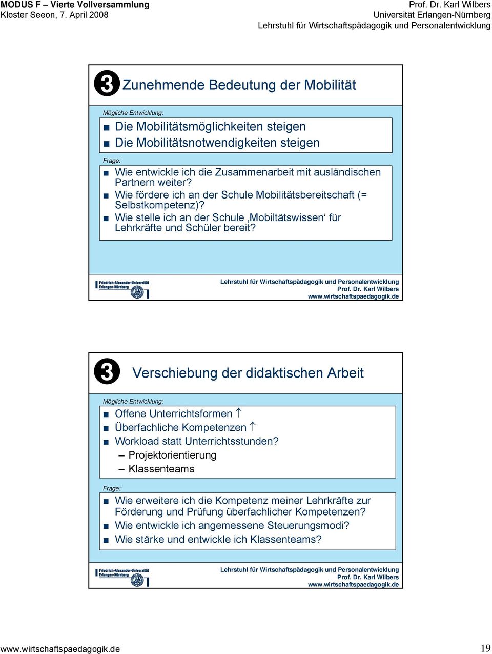 ausländischen Partnern weiter? Wie fördere ich an der Schule Mobilitätsbereitschaft (= Selbstkompetenz)? Wie stelle ich an der Schule Mobiltätswissen für Lehrkräfte und Schüler bereit?