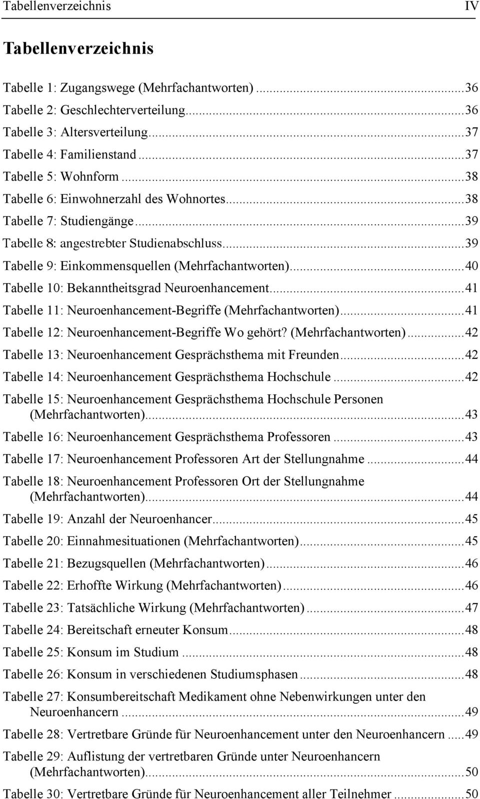.. 39 Tabelle 9: Einkommensquellen (Mehrfachantworten)... 40 Tabelle 10: Bekanntheitsgrad Neuroenhancement... 41 Tabelle 11: Neuroenhancement-Begriffe (Mehrfachantworten).