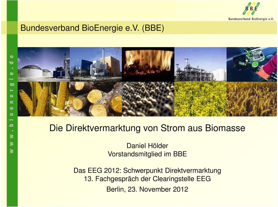(BBE) Die Direktvermarktung von Strom aus Biomasse Daniel