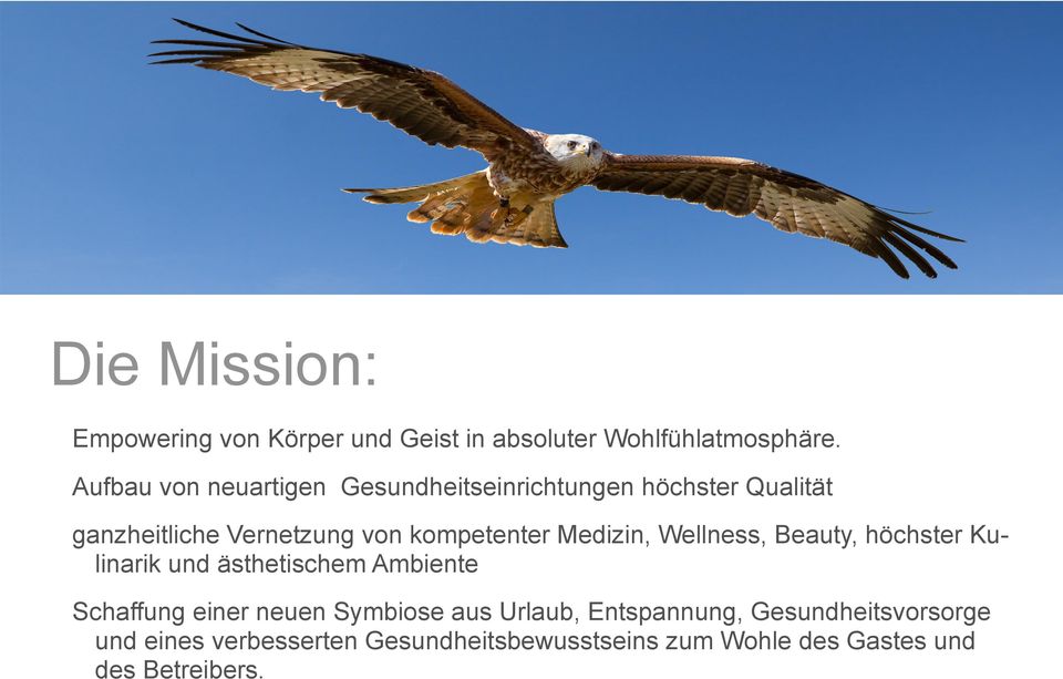 kompetenter Medizin, Wellness, Beauty, höchster Kulinarik und ästhetischem Ambiente Schaffung einer