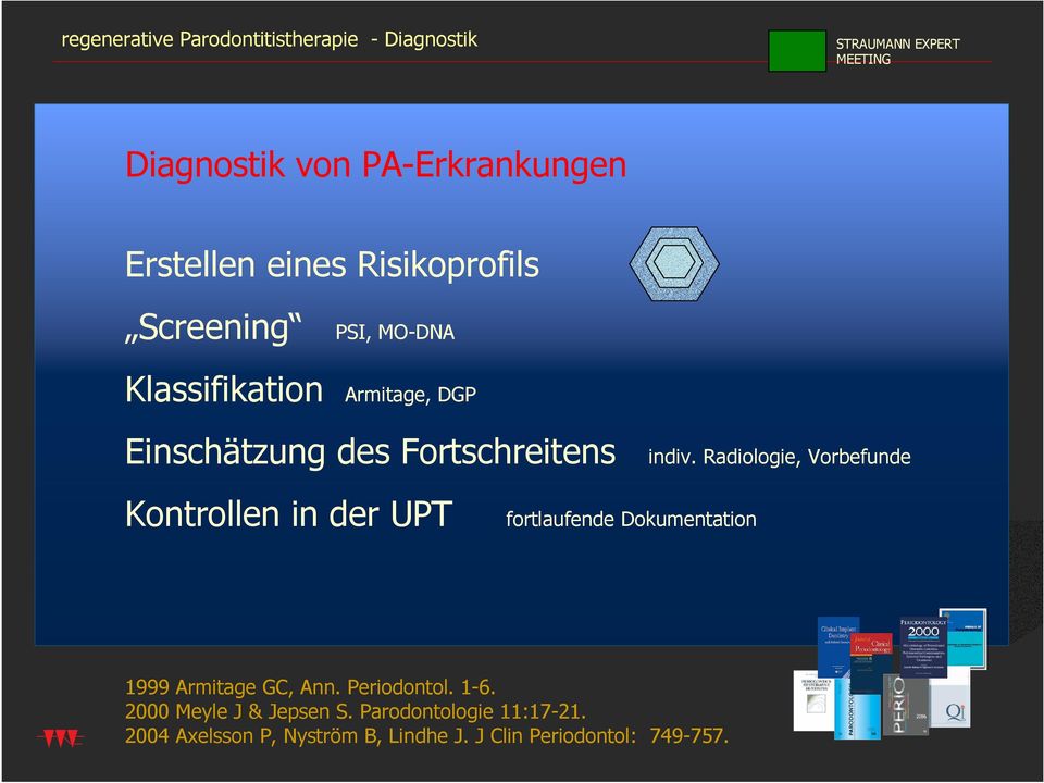 Radiologie, Vorbefunde Kontrollen in der UPT fortlaufende Dokumentation 1999 Armitage GC, Ann. Periodontol.