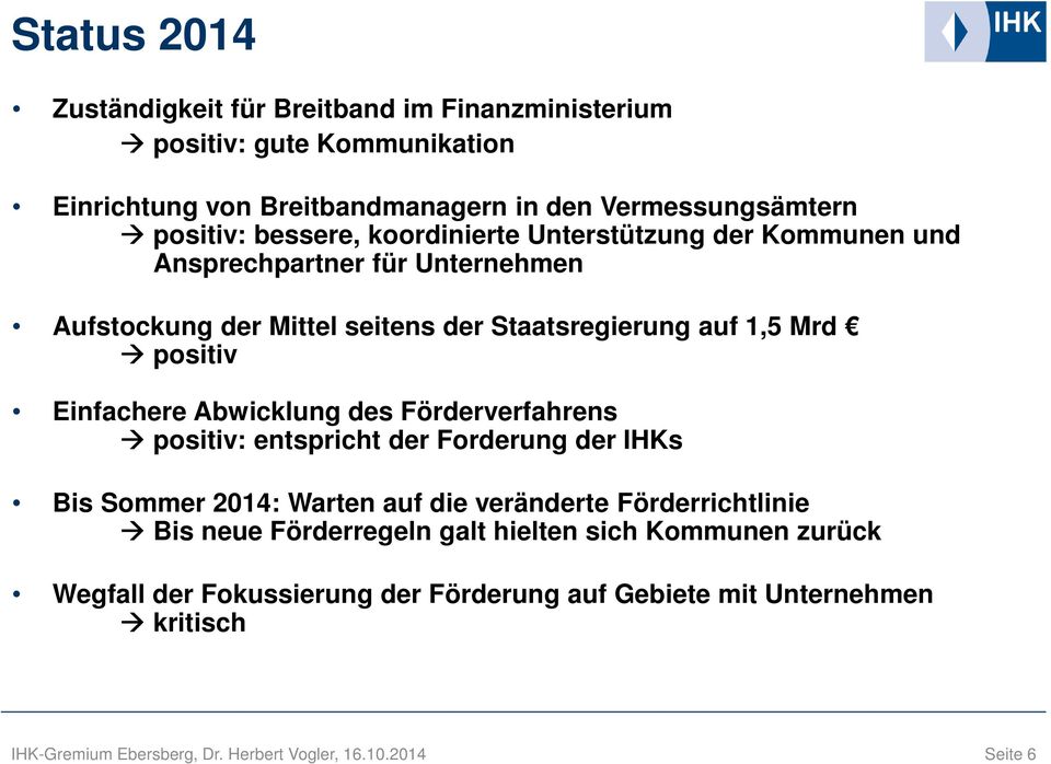 1,5 Mrd positiv Einfachere Abwicklung des Förderverfahrens positiv: entspricht der Forderung der IHKs Bis Sommer 2014: Warten auf die veränderte