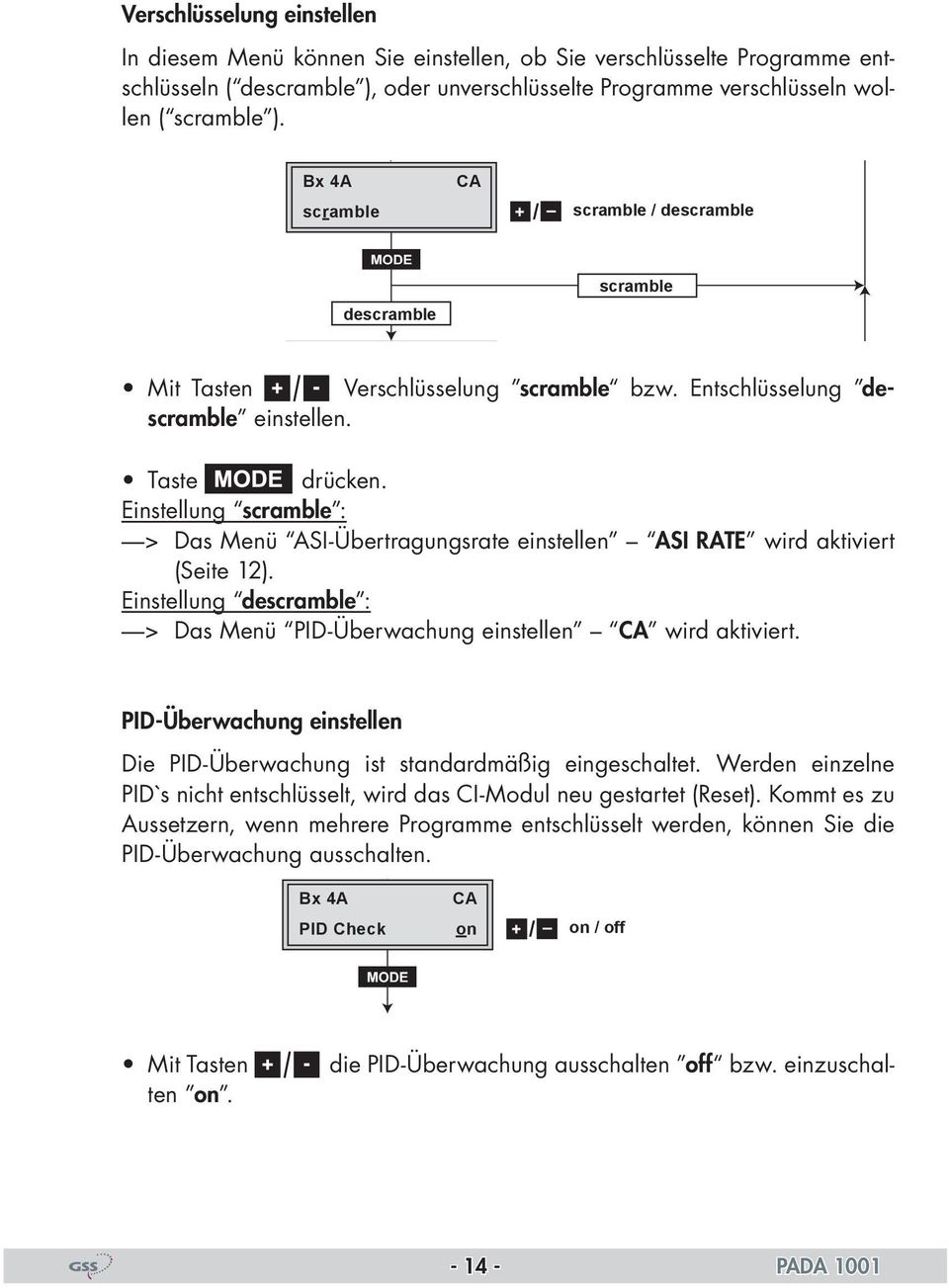 KBits Einstellung scramble : Menu <= => Edit > M Das Menü ASI-Übertragungsrate einstellen ASI RATE wird aktiviert (Seite 12).