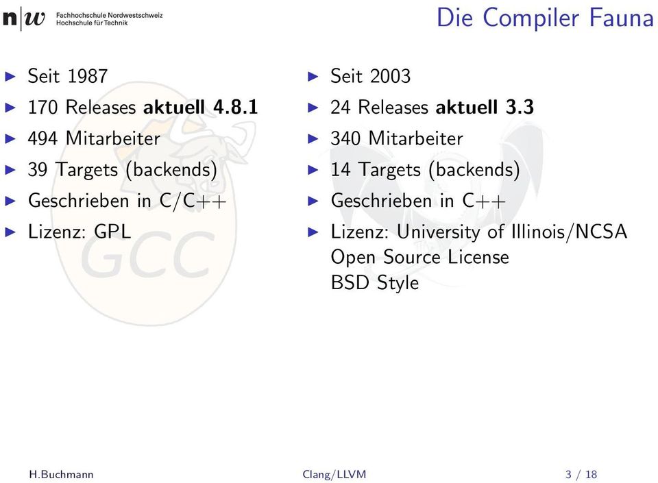 1 494 Mitarbeiter 39 Targets (backends) Geschrieben in C/C++ Lizenz: GPL Seit