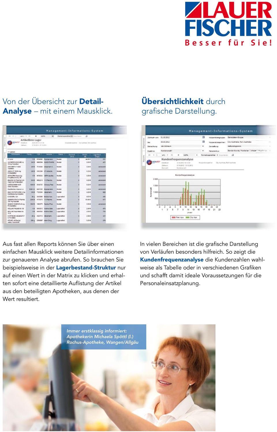 So brauchen Sie beispielsweise in der Lagerbestand-Struktur nur auf einen Wert in der Matrix zu klicken und erhalten sofort eine detaillierte Auflistung der Artikel aus den beteiligten Apotheken, aus